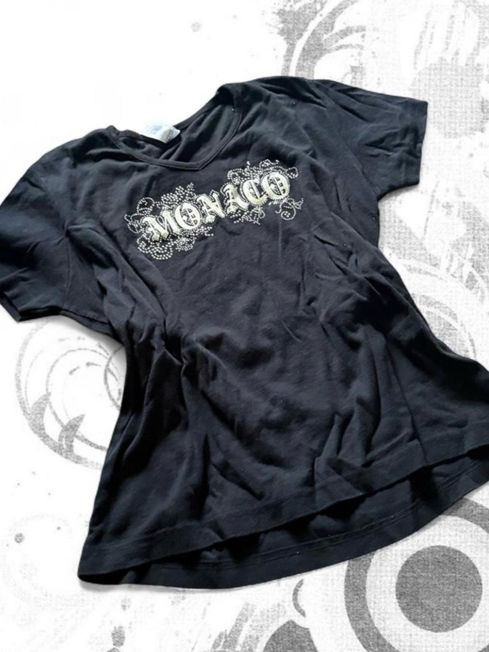 monaco Black Short Sleeve Tee with Studded Logo